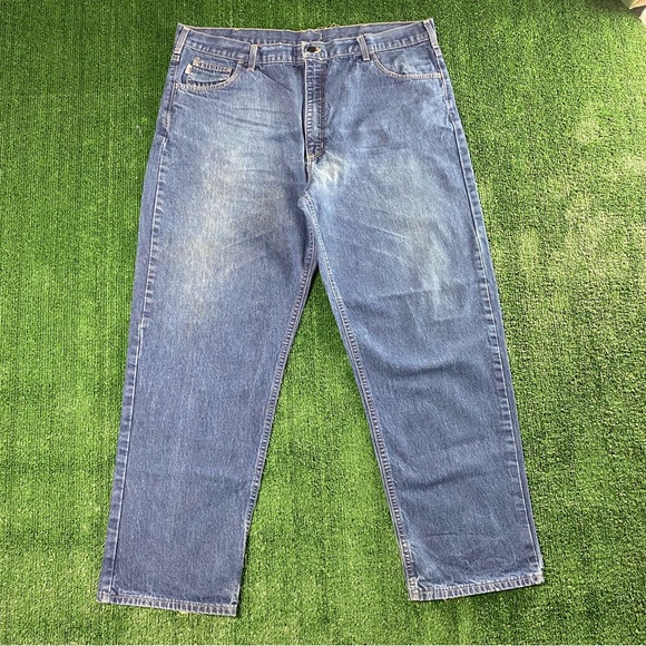 Carhartt FR Flame Retardant Size 42X32 Denim Blue Jeans Made In USA FRB100 - Picture 1 of 11